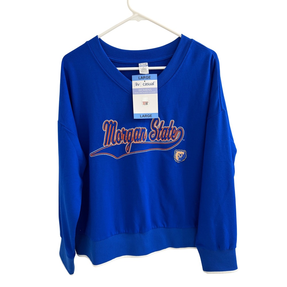Liv Casual Morgan State Bears NCAA Womens V-Neck Sweatshirt Blue Large NWT